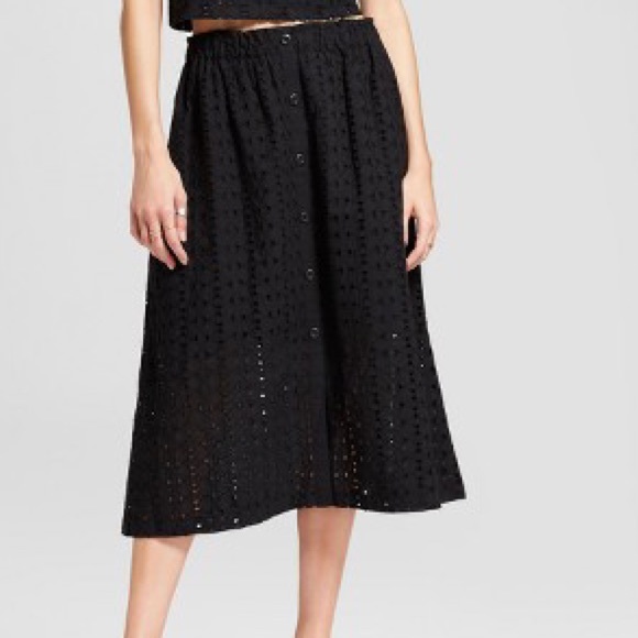 NWT | Mossimo Black Button Up Eylet Skirt - Picture 1 of 7